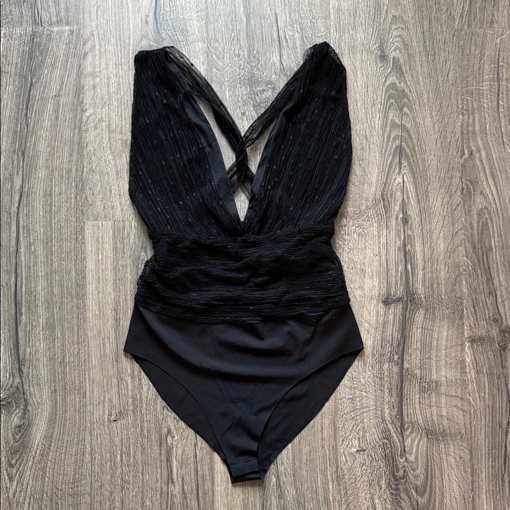 Zara Black Deep V Bodysuit